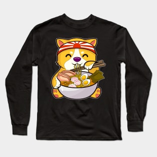 Kawaii Dog Ramen Bowl Funny Anime Noodles Puppy Long Sleeve T-Shirt